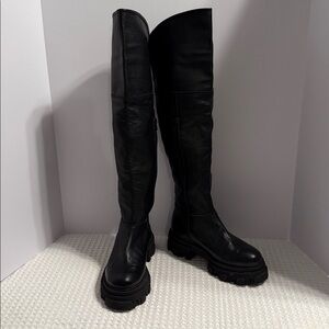 Lavorazione Artigiana Over-the-knee black leather handmade lug boots SZ 38/8